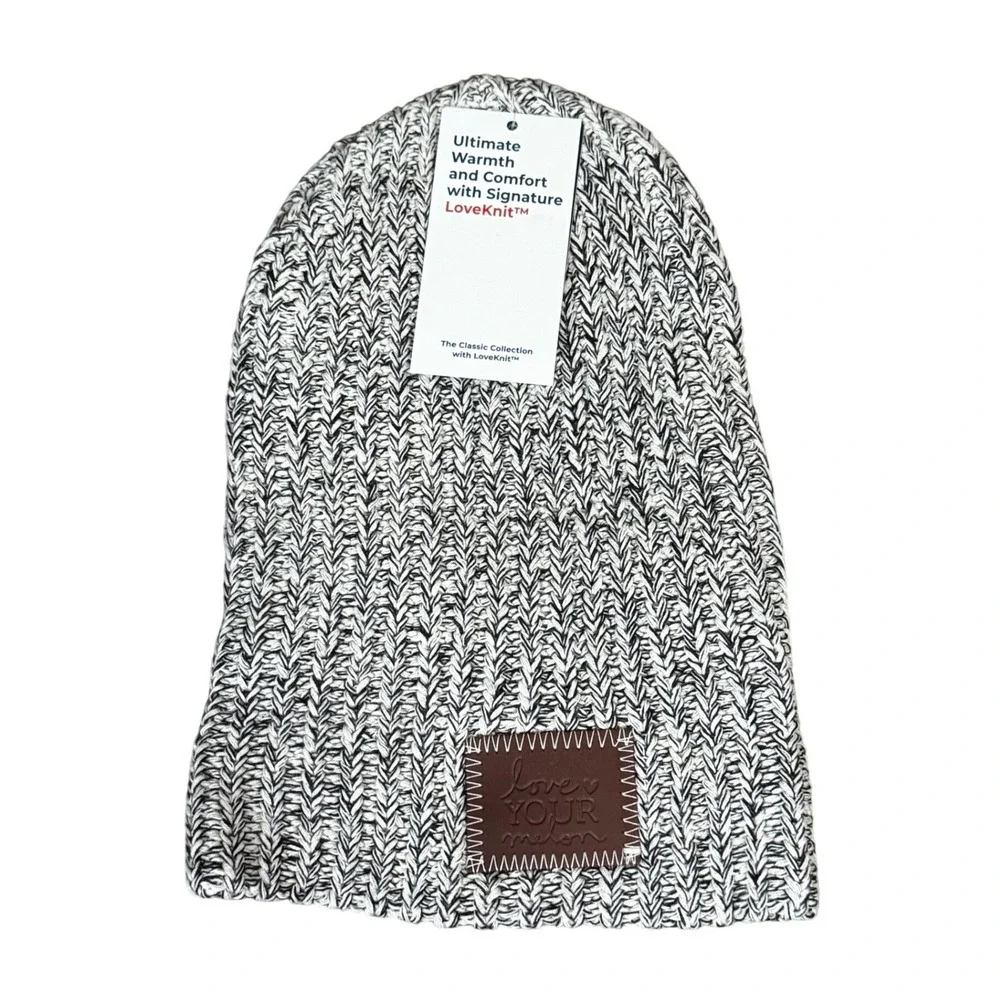 Love Your Melon Classic Collection LoveKnit Beanie Black White Marled Knit Hat